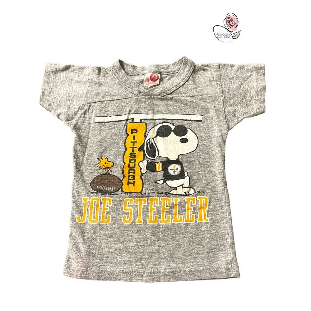 Vintage Artex Peanuts Snoopy Joe Steeler Rare 1960s Gray Youth Size Small T-shir